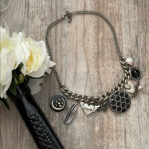 black and silver charm statement necklace